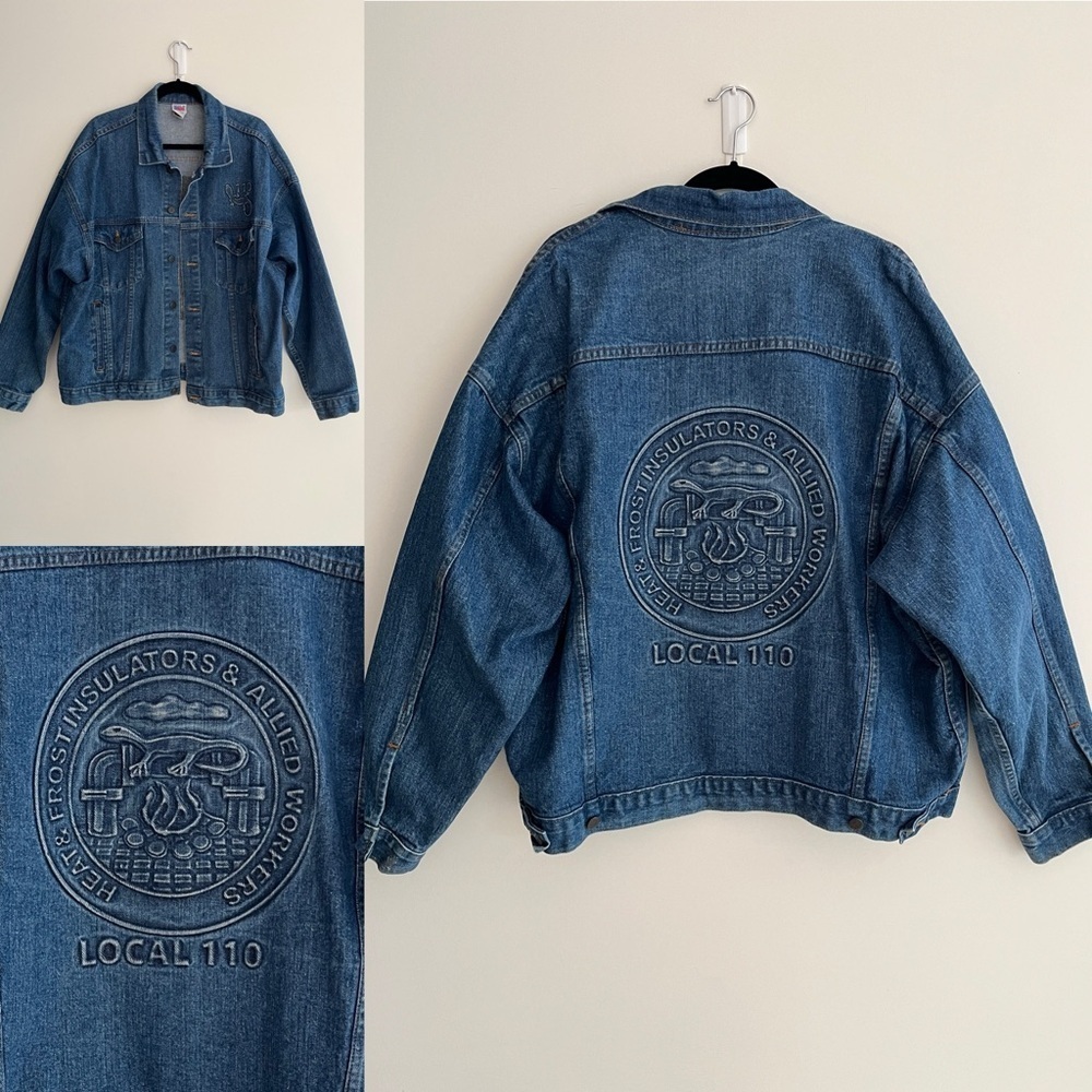 TYCA Embossed Retro Denim Trucker Jean Jacket Salamander Fire Union Logo Unisex